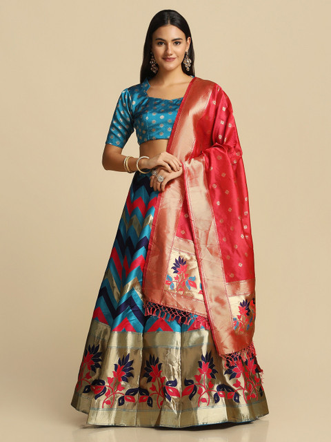 KALINI Woven Design Semi-Stitched Lehenga & Unstitched Blouse With Dupatta