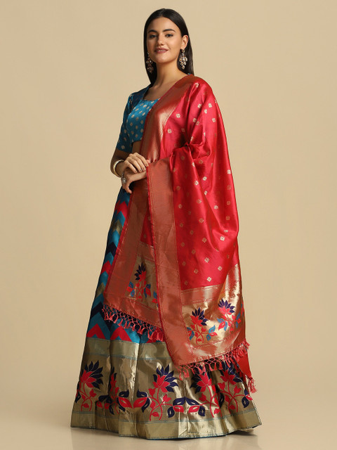 KALINI Woven Design Semi-Stitched Lehenga & Unstitched Blouse With Dupatta - Image 4