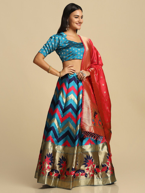 KALINI Woven Design Semi-Stitched Lehenga & Unstitched Blouse With Dupatta - Image 3