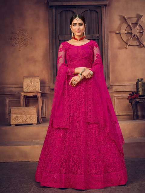 KALINI Embroidered Thread Work Semi-Stitched Lehenga & Unstitched Blouse With Dupatta