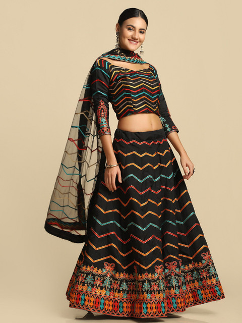 KALINI Embroidered Thread Work Semi-Stitched Lehenga & Unstitched Blouse With Dupatta - Image 3