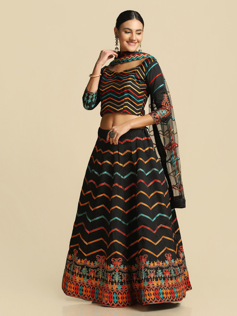 KALINI Embroidered Thread Work Semi-Stitched Lehenga & Unstitched Blouse With Dupatta - Image 4