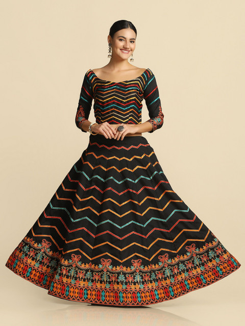 KALINI Embroidered Thread Work Semi-Stitched Lehenga & Unstitched Blouse With Dupatta - Image 7