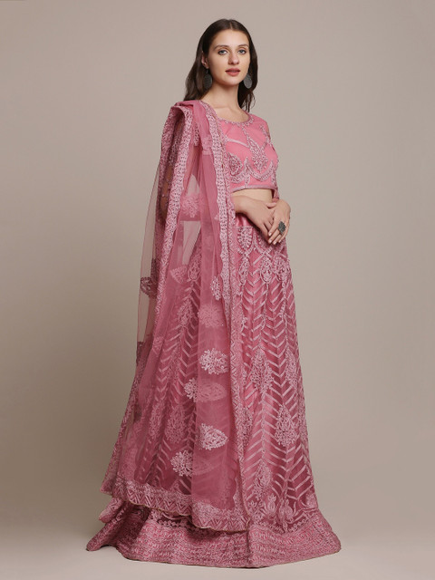 KALINI Embroidered Thread Work Semi-Stitched Lehenga & Unstitched Blouse With Dupatta - Image 3