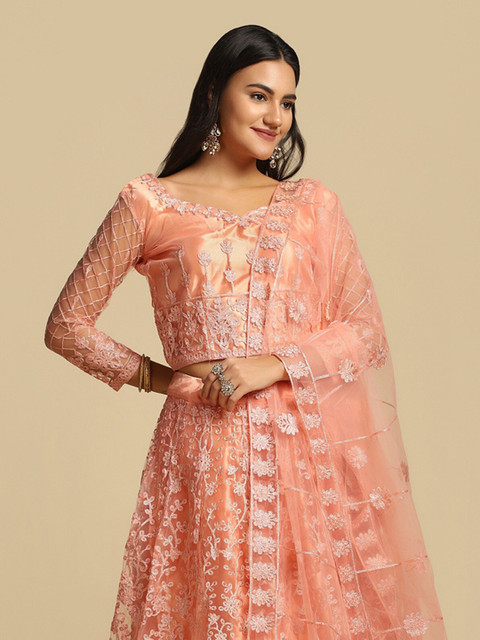 KALINI Embroidered Thread Work Semi-Stitched Lehenga & Unstitched Blouse With Dupatta - Image 2