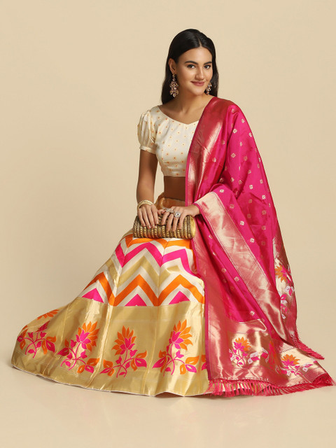 KALINI Woven Design Semi-Stitched Lehenga & Unstitched Blouse With Dupatta
