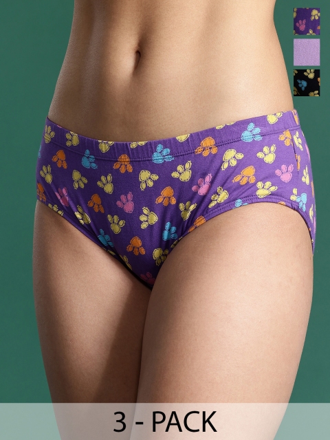 DressBerry Women Pack Of 3 Printed Mid-Rise Hipster Briefs