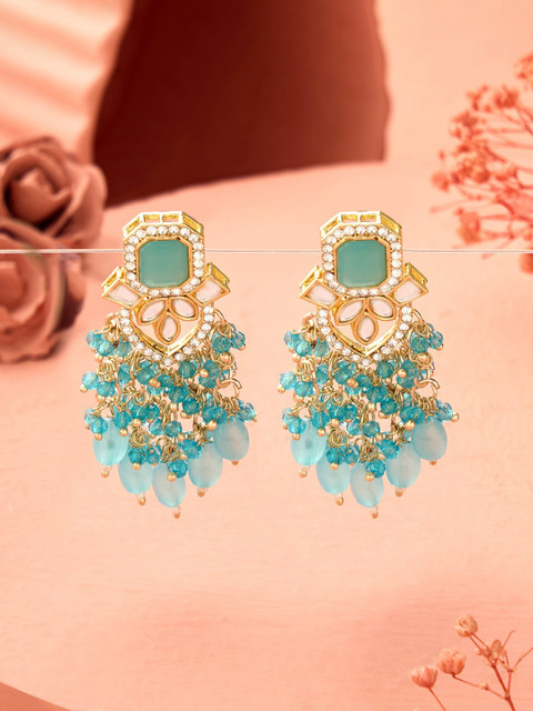 Zaveri Pearls Gold Plated Austrian Diamond Studded Drop Earrings