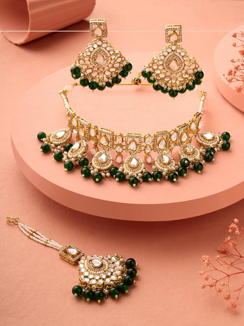 Zaveri Pearls Gold Plated Stones Studded & Beaded Jewellery Set