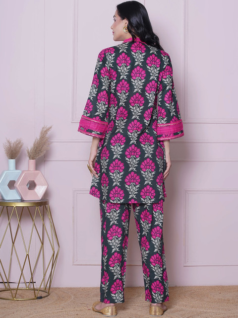 Bhama Couture Floral Printed V-Neck Pure Cotton Tunic with Trousers - Image 5