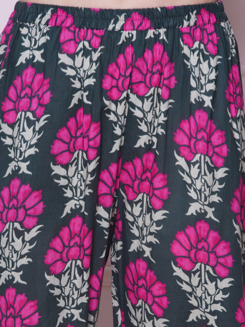 Bhama Couture Floral Printed V-Neck Pure Cotton Tunic with Trousers - Image 3