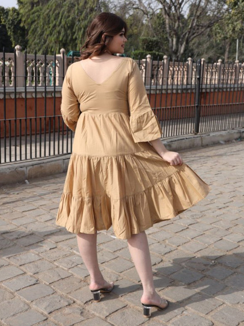 Swadeshi Shringaar Plus Size Pure Cotton Tiered A-Line Dress - Image 4