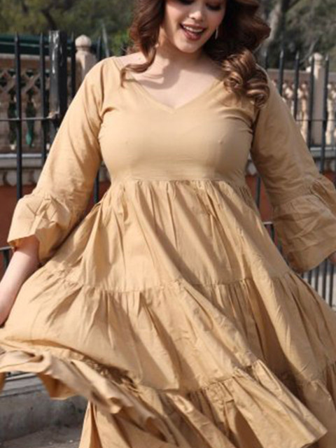 Swadeshi Shringaar Plus Size Pure Cotton Tiered A-Line Dress - Image 2