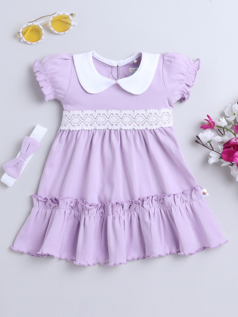BUMZEE Infants Girls Peter Pan Collar Cotton A-Line Dress With Headband