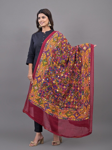 Apratim Ethnic Motifs Kutch Embroidered Mirror Work Dupatta - Image 3