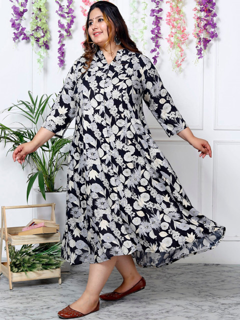 Swasti Plus Size Floral Printed Mandarin Collar Shirt Dress - Image 4