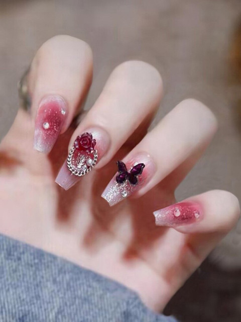 Secret Lives 24-Pcs Glossy With Flower Butterfly & Stud Design