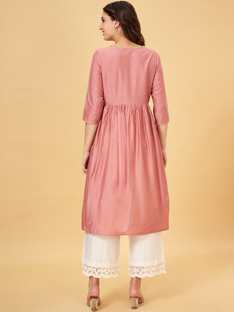 RANGMANCH BY PANTALOONS Yoke Design V-Neck Empire Thread Work A-Line Kurta - Image 4