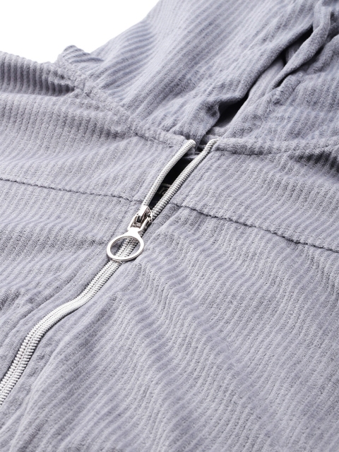 The Roadster Lifestyle Co. Self-Striped Hooded Crop Tailored Jacket - Image 2