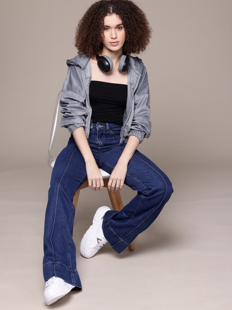The Roadster Lifestyle Co. Self-Striped Hooded Crop Tailored Jacket - Image 5