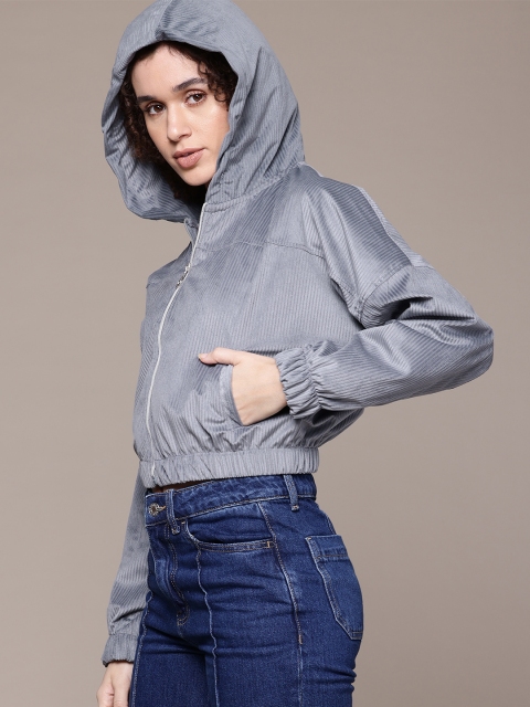 The Roadster Lifestyle Co. Self-Striped Hooded Crop Tailored Jacket - Image 3