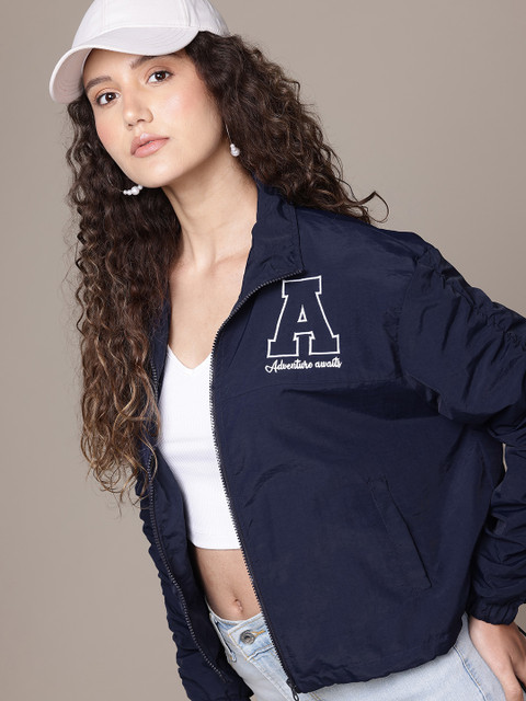 The Roadster Lifestyle Co. Embroidered Typography Detail Ruched Sleeves Tailored Jacket