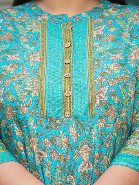 KALINI Plus Size Floral Printed Thread Work Anarkali Kurta - Image 2