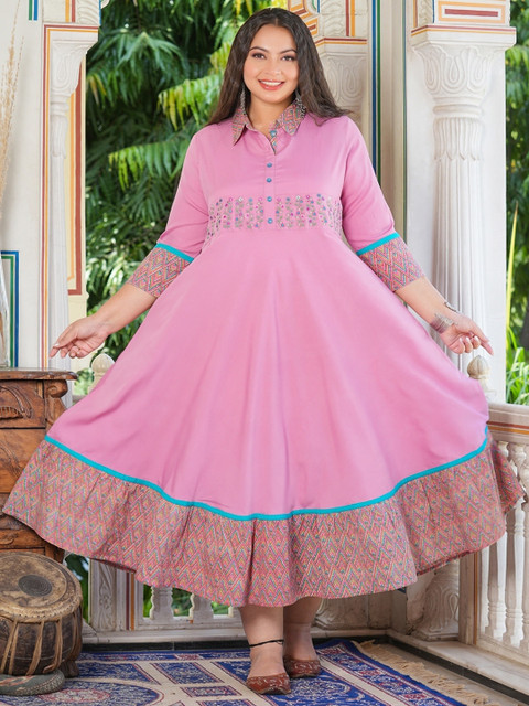 KALINI Plus Size Floral Embroidered Anarkali Kurta