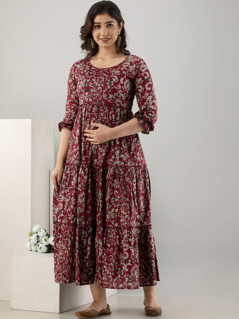 VARICOS Women Floral Printed Thread Work Maternity Anarkali Kurta - Image 3