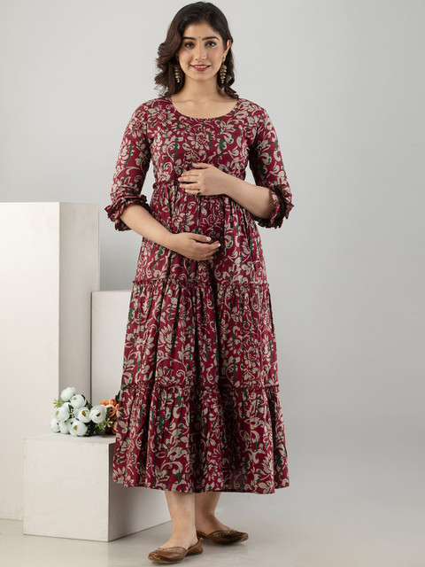 VARICOS Women Floral Printed Thread Work Maternity Anarkali Kurta - Image 6
