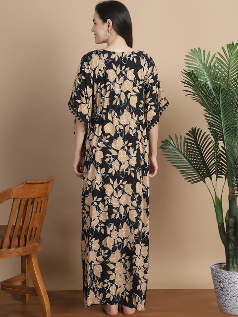 Secret Wish Floral Printed V-Neck Maxi Maternity Kaftan Nightdress - Image 4