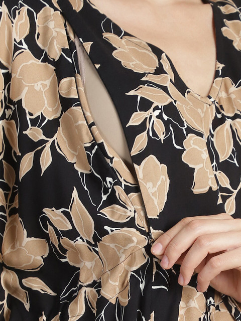 Secret Wish Floral Printed V-Neck Maxi Maternity Kaftan Nightdress - Image 7