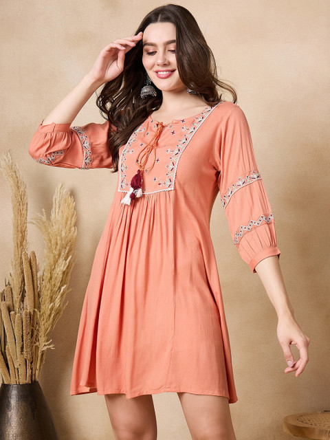 Anouk Embroidered Fit and Flare Knee Length Ethnic Dress
