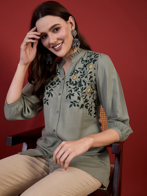 Anouk Women Ethnic Motifs Mirror Work Kurta - Image 5