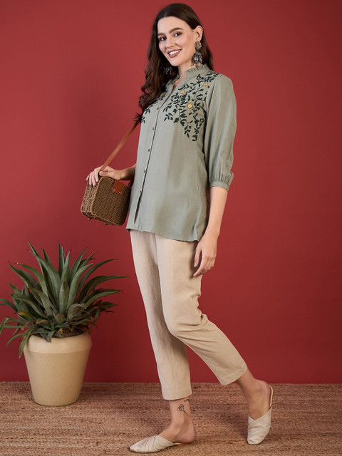 Anouk Women Ethnic Motifs Mirror Work Kurta - Image 6