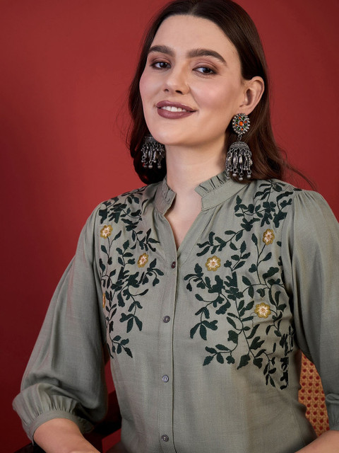 Anouk Women Ethnic Motifs Mirror Work Kurta - Image 2