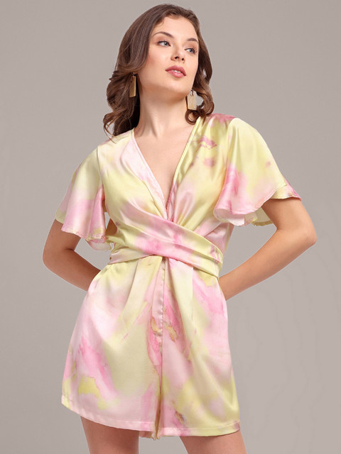 iki chic Tie & Dye V-Neck Wrap Playsuit