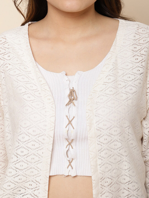 Home niche-market02 44 1258fcc5 fe5e 417f 8d9a a0c7e876c2cf1712916292656UnaOneBeigeSelfDesignLaceOpenFrontHipLengthShrugForWomen2