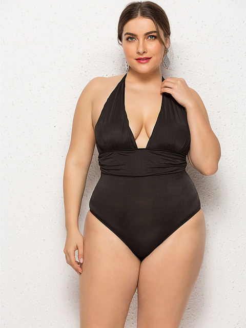 LULU & SKY Plus Size Halter-Neck Swim Bodysuit
