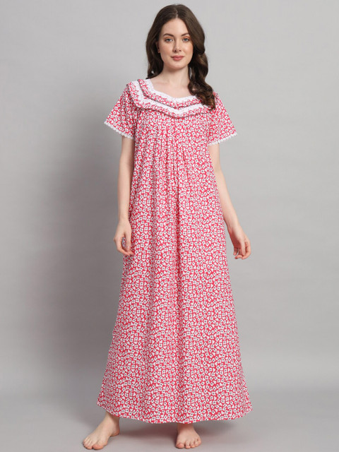 SEPHANI Floral Printed Square Neck Pure Cotton Maxi Nightdress