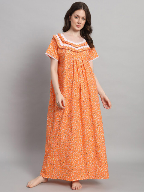 SEPHANI Floral Printed Square Neck Cotton Maxi Nightdress