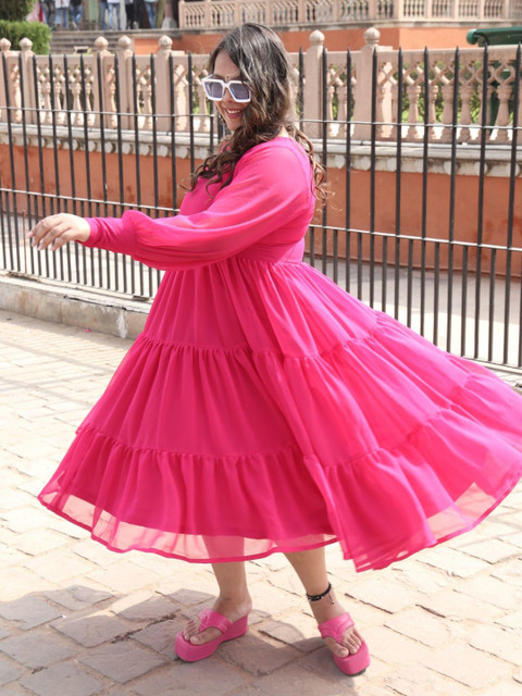 Swadeshi Shringaar Plus-Size Tiered Georgette Empire Midi Dress - Image 3