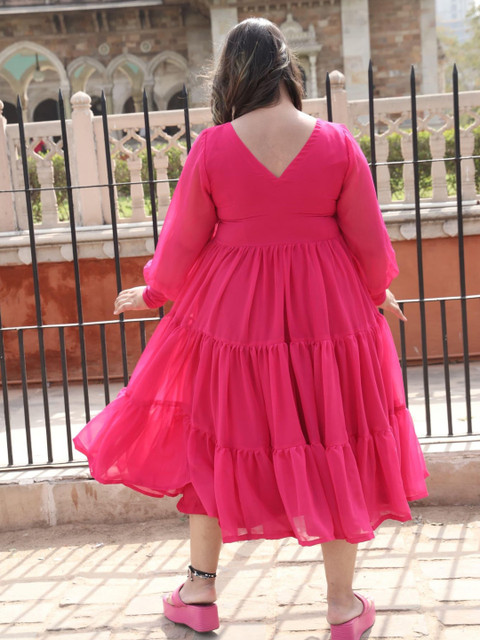 Swadeshi Shringaar Plus-Size Tiered Georgette Empire Midi Dress - Image 4