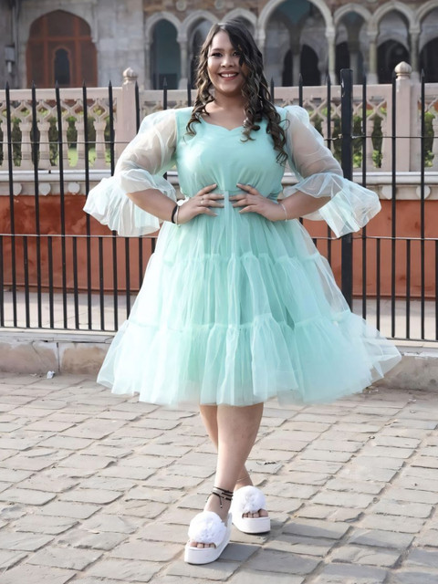 Swadeshi Shringaar Plus Size Tiered Fit & Flare Dress