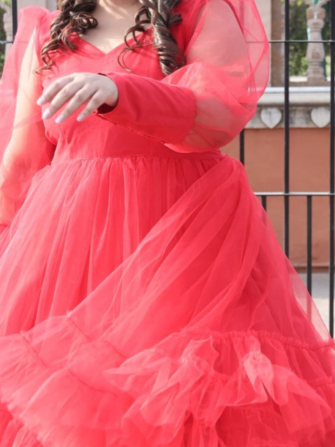 Swadeshi Shringaar Plus Size V-Neck Cuffed Sleeves Gathered Fit & Flare Dress - Image 2