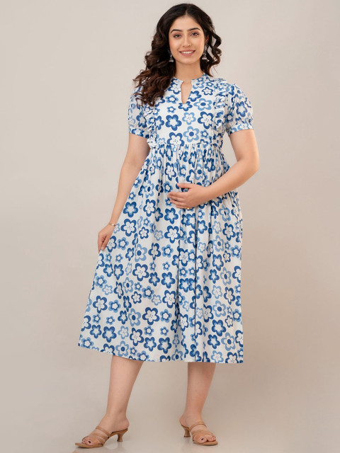 CELEBRAVO Floral Printed Pure Cotton Fit & Flare Maternity & Feeding Dress