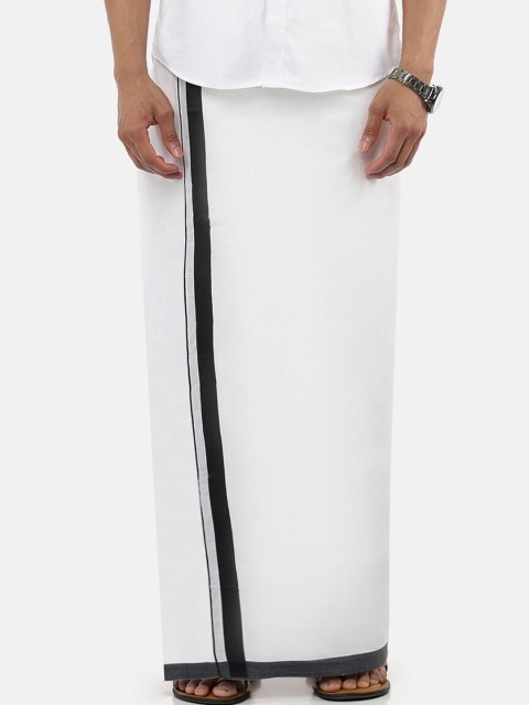 Ramraj Men Cotton White Solid Black Border Double Layer Dhoti