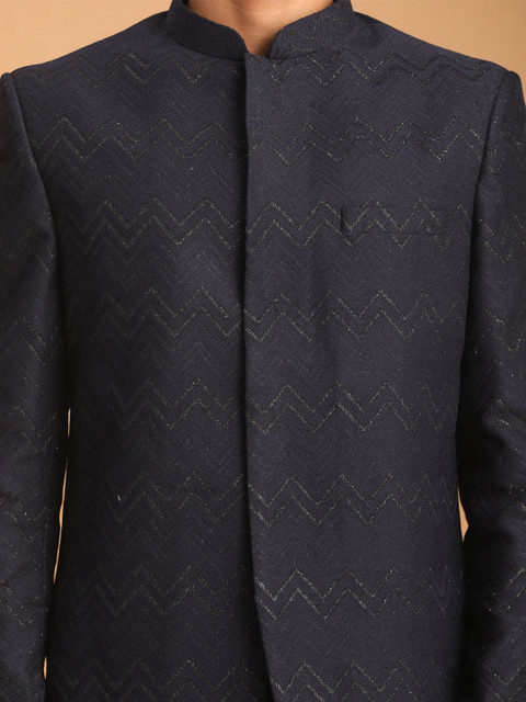 VASTRAMAY Men Self Design Mandarin Collar Silk Bandhgala Jodhpuri Blazer - Image 2