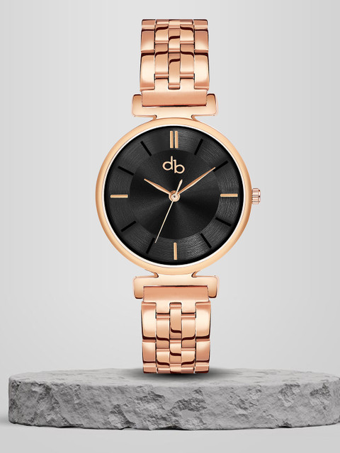 DressBerry Women Black Brass Dial & Stainless Steel Straps Analogue Watch DB-021-Black