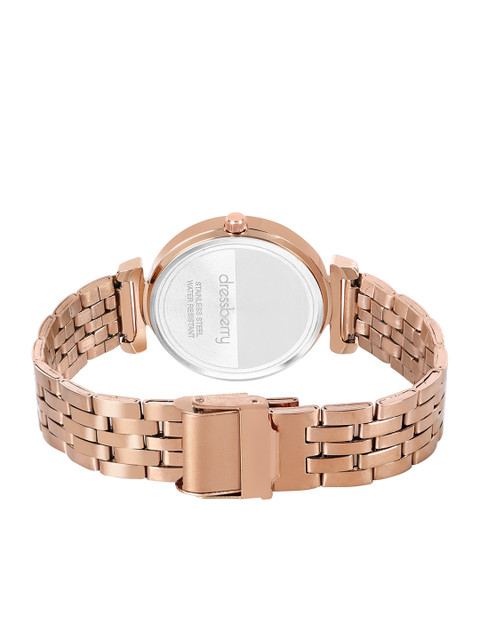 DressBerry Women Black Brass Dial & Stainless Steel Straps Analogue Watch DB-021-Black - Image 4